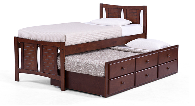 Francis Single Bed With Trundle and Storage (Mahogany)
